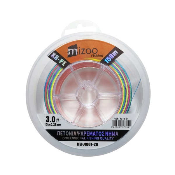 MIZOO FISHING ΝΗΜΑ ΨΑΡΕΜΑΤΟΣ ΠΟΛΥΧΡΩΜΟ X8-PE 150M 3.0# O.28MM 1375-04